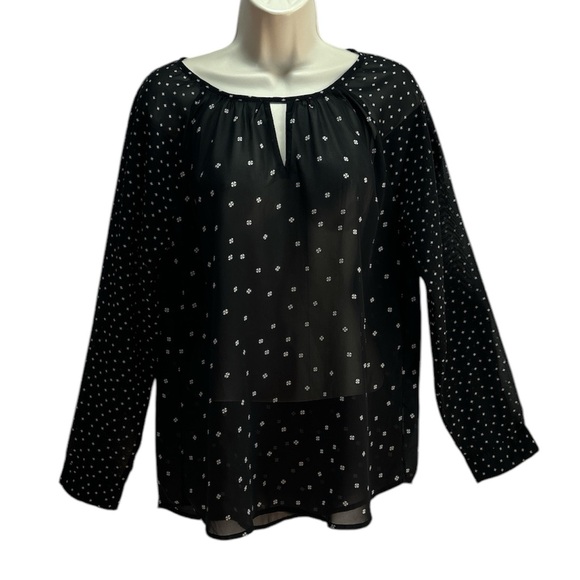 Old Navy Women's Chiffon Keyhole Long Sleeve Retro Ditsy Floral Black Size M - Picture 1 of 6